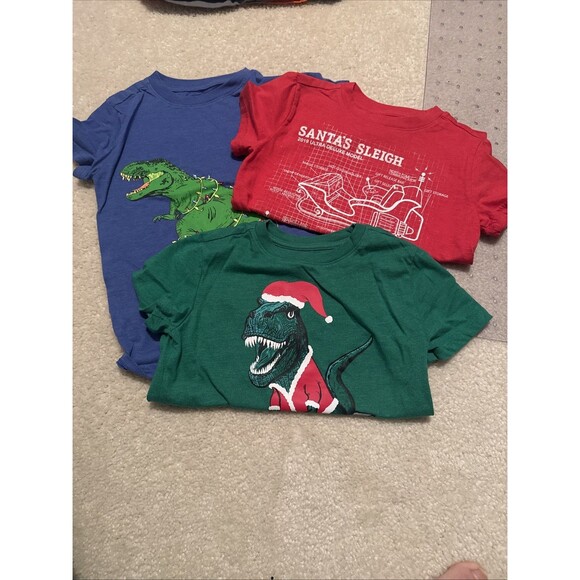 Cat And Jack Shirts Youth Size XS (4/5) Christmas Lot Red Green Blue Shirts - Picture 1 of 5